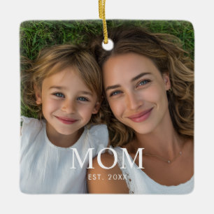 Mum Established Black White Script Photo  Ceramic Ornament
