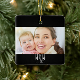 Mum Established Black White Script Photo Ceramic Ornament