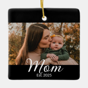 Mum Established Black White Script Photo Ceramic Ornament