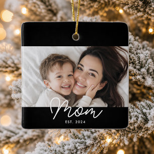 Mum Established Black White Script Photo Ceramic Ornament