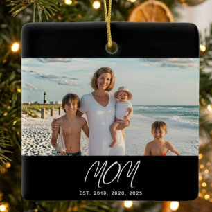 Mum Established Black White Script Photo Ceramic Ornament