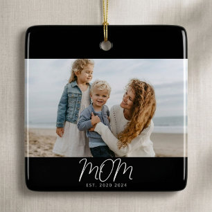 Mum Established Black White Script Photo Ceramic Ornament