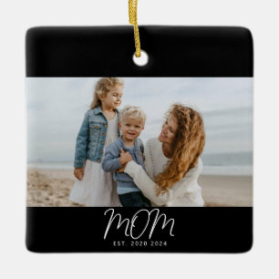 Mum Established Black White Script Photo Ceramic  Ornament