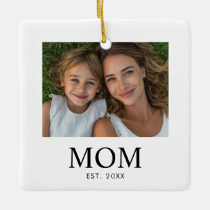 Mum Established Black White Script Photo  Ceramic Ornament
