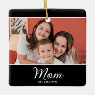 Mum Established Black White Script Photo Ceramic Ornament