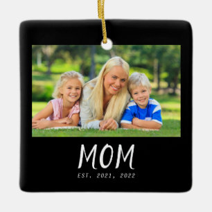 Mum Established Black White Script Photo Ceramic Ornament
