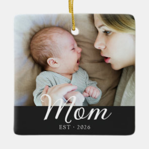 Mum Established Black White Script Photo Ceramic Ornament