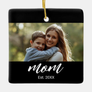 Mum Established Black White Script Photo Ceramic Ornament