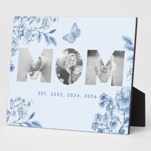 Mum Established Blue Toile Botanical 3 Photo Gift Plaque
