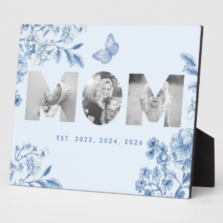Mum Established Blue Toile Botanical 3 Photo Gift Plaque
