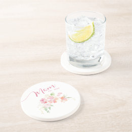 Mum Established Blush Pink Floral Watercolor Coaster