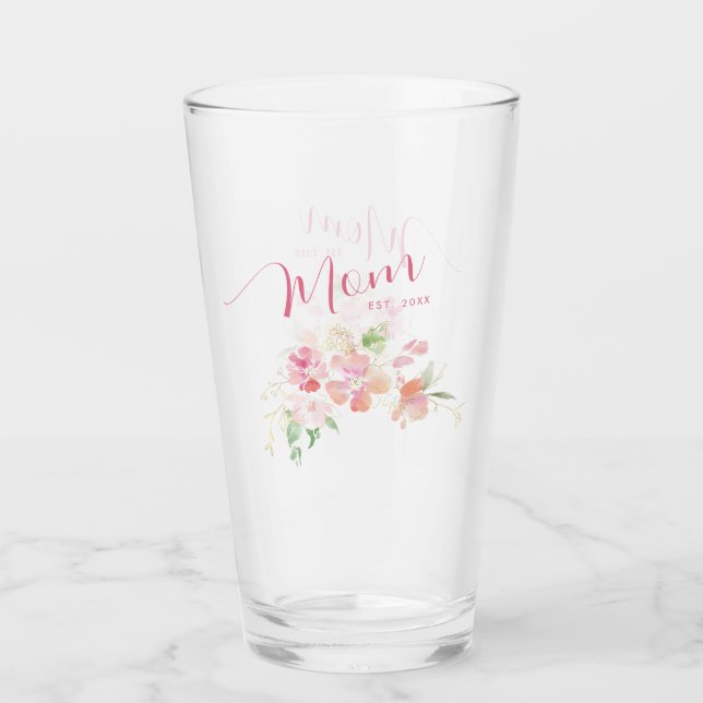 Mum Established Blush Pink Floral Watercolor Glass (Front)
