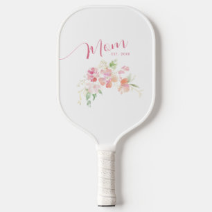 Mum Established Blush Pink Floral Watercolor Pickleball Paddle