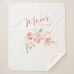 Mum Established Blush Pink Floral Watercolor Sherpa Blanket