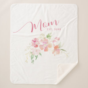 Mum Established Blush Pink Floral Watercolor Sherpa Blanket