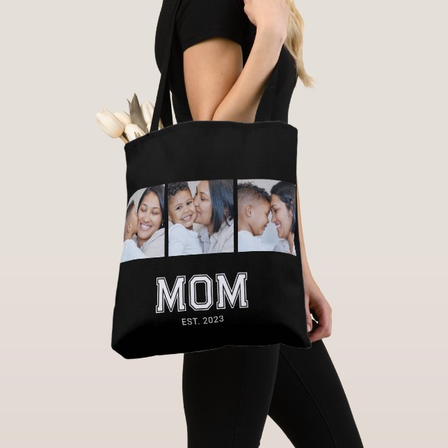 Mum Established Bold Black 3 Photo Tote Bag (Close Up)