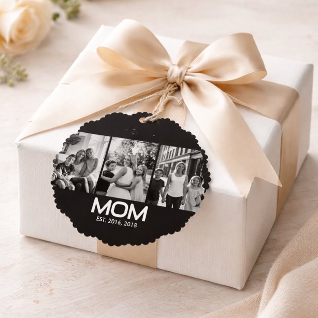 Mum Established Bold Black 3 Photo  Tree Decoration Card (Creator Uploaded)