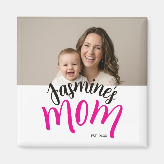 Mum Established Child Name Custom Year New Mama Magnet (Front)