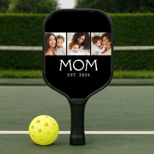 Mum Established Classic Typography Black 3 Photo Pickleball Paddle