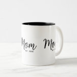 Mum Established Date Black Script New Mum Gift Fun Two-Tone Coffee Mug<br><div class="desc">Being a mum is one of the most important jobs in the world. Give your favourite mum a reminder of how much she’s loved whenever she uses this striking, custom coffee mug. Simple black script calligraphy and black sans serif typography overlay a bright white background. Personalise with the mum “established”...</div>