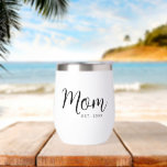 Mum Established Date New Mum Gift Black Script<br><div class="desc">Being a mum is one of the most important jobs in the world. Show your favourite mum that you care with this custom, stainless steel insulated thermal wine tumbler. Simple black script calligraphy and black sans serif typography overlay a bright white background. Personalise with the mum “established” year date when...</div>