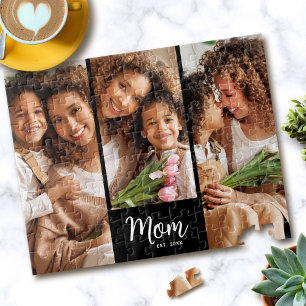 Mum Established Date Script 3 Photo Bold Modern Jigsaw Puzzle