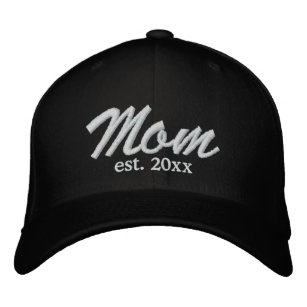Mum Established date white black custom script  Embroidered Hat