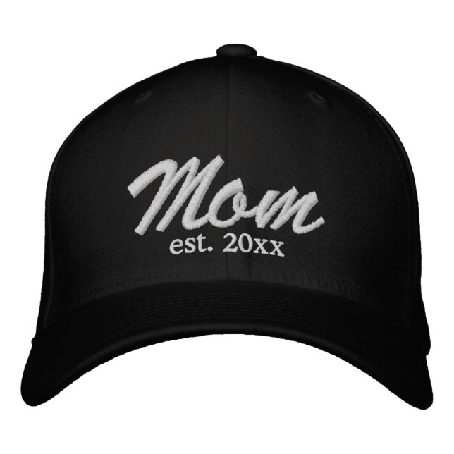 Mum Established date white black custom script  Embroidered Hat (Front)