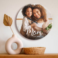 Mum Established Date White Script Custom Photo