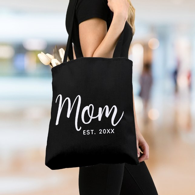Mum Established Date White Script New Mum Gift Tote Bag (Creator Uploaded)