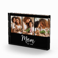 Mum Established Date White Script on Black Modern