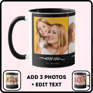 Mum Established Elegan Script Font Black 3 Photo Mug