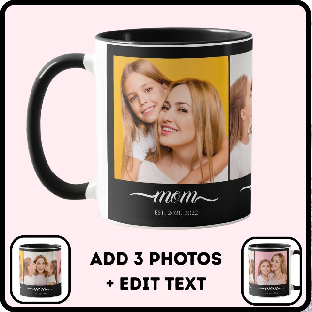Mum Established Elegan Script Font Black 3 Photo Mug (Creator Uploaded)