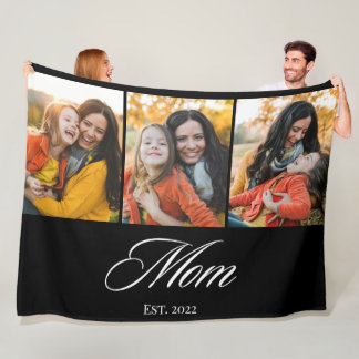 Mum Established Elegant Script 3 Photo Fleece Blanket