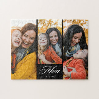 Mum Established Elegant Script 3 Photo Jigsaw Puzzle