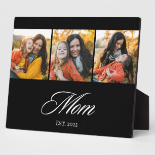 Mum Established Elegant Script 3 Photo Plaque