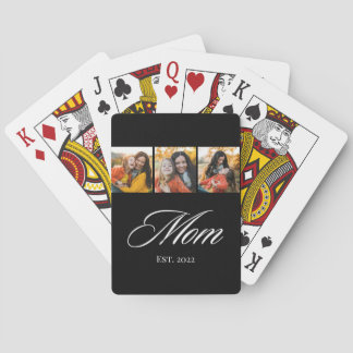 Mum Established Elegant Script 3 Photo Playing Cards