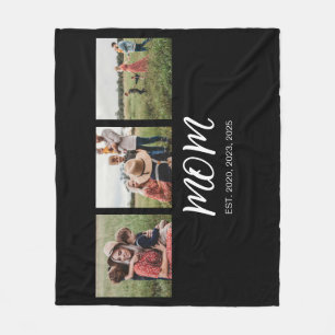 Mum Established Elegant Script Black 3 Photo Fleece Blanket