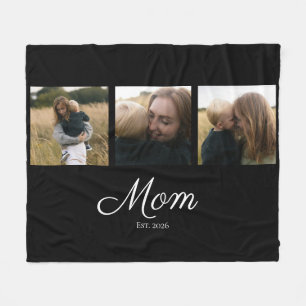 Mum Established Elegant Script Black 3 Photo Fleece Blanket