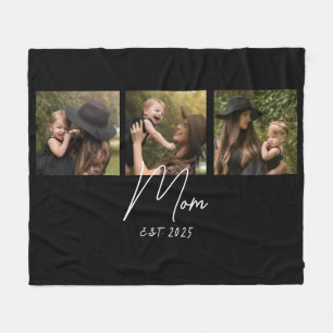 Mum Established Elegant Script Black 3 Photo Fleece Blanket