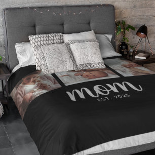 Mum Established Elegant Script Black 3 Photo Fleece Blanket