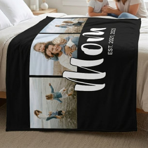Mum Established Elegant Script Black 3 Photo Fleece Blanket