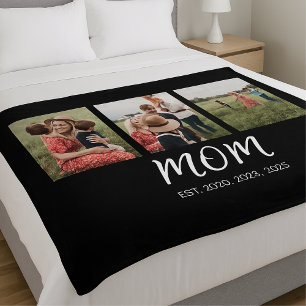 Mum Established Elegant Script Black 3 Photo Fleece Blanket