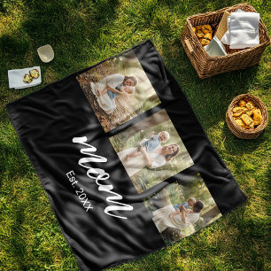 Mum Established Elegant Script Black 3 Photo Fleece Blanket