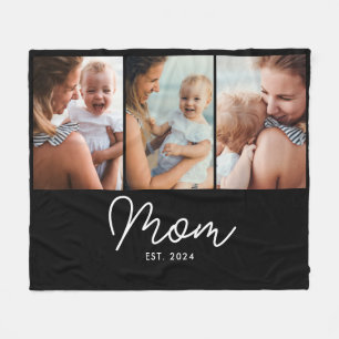 Mum Established Elegant Script Black 3 Photo Fleece Blanket