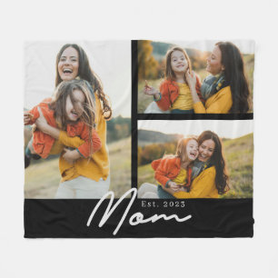 Mum Established Elegant Script Black 3 Photo Fleece Blanket