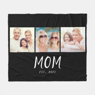 Mum Established Elegant Script Black 3 Photo Fleece Blanket