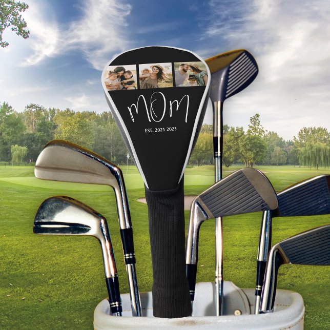 Mum Established Elegant Script Black 3 Photo Golf Head Cover (Creator Uploaded)