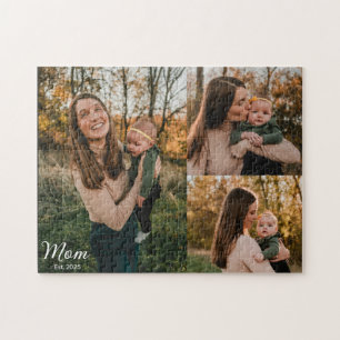 Mum Established Elegant Script Black 3 Photo Jigsaw Puzzle