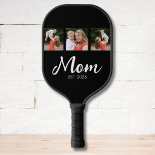 Mum Established Elegant Script Black 3 Photo Pickleball Paddle